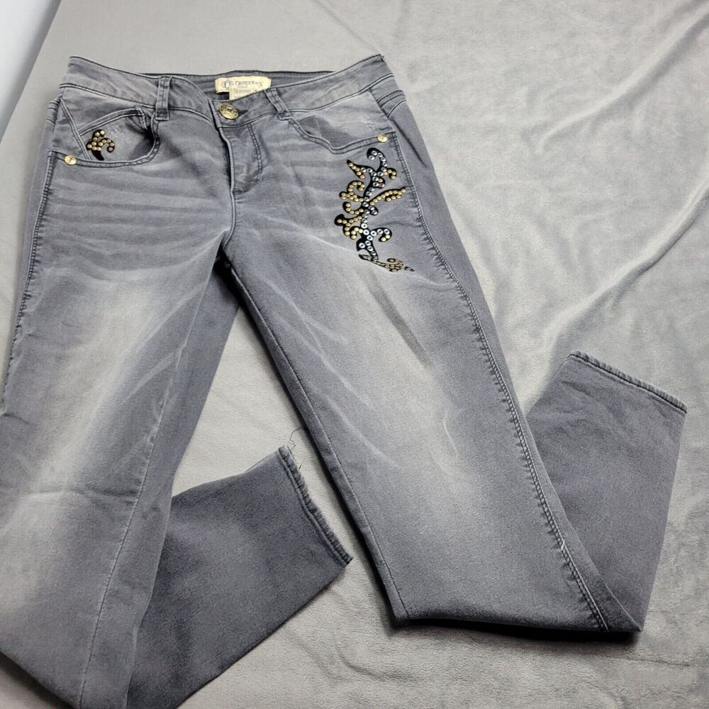 Democracy Womens Freedom Ankle Skimmer Jeans Size 4 Gray With Decorative Stud De - Picture 1 of 13